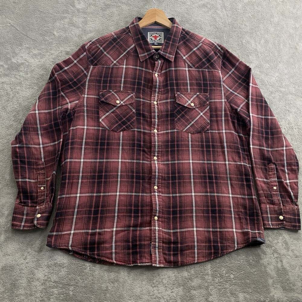 Flag Anthem Desert Son Shirt Mens XL Plaid Western Pearl Snap Cotton Flannel